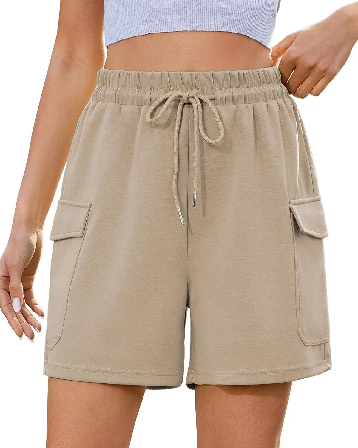 luvamia Sweat Shorts for Women High Wasited Baggy Cargo Pull On Elastic Waist Sport Athletic Summer Lounge Comfy Shorts