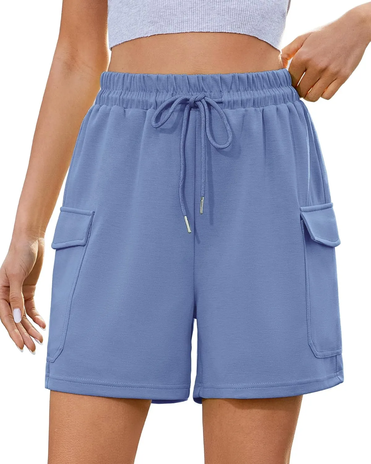 luvamia Sweat Shorts for Women High Wasited Baggy Cargo Pull On Elastic Waist Sport Athletic Summer Lounge Comfy Shorts