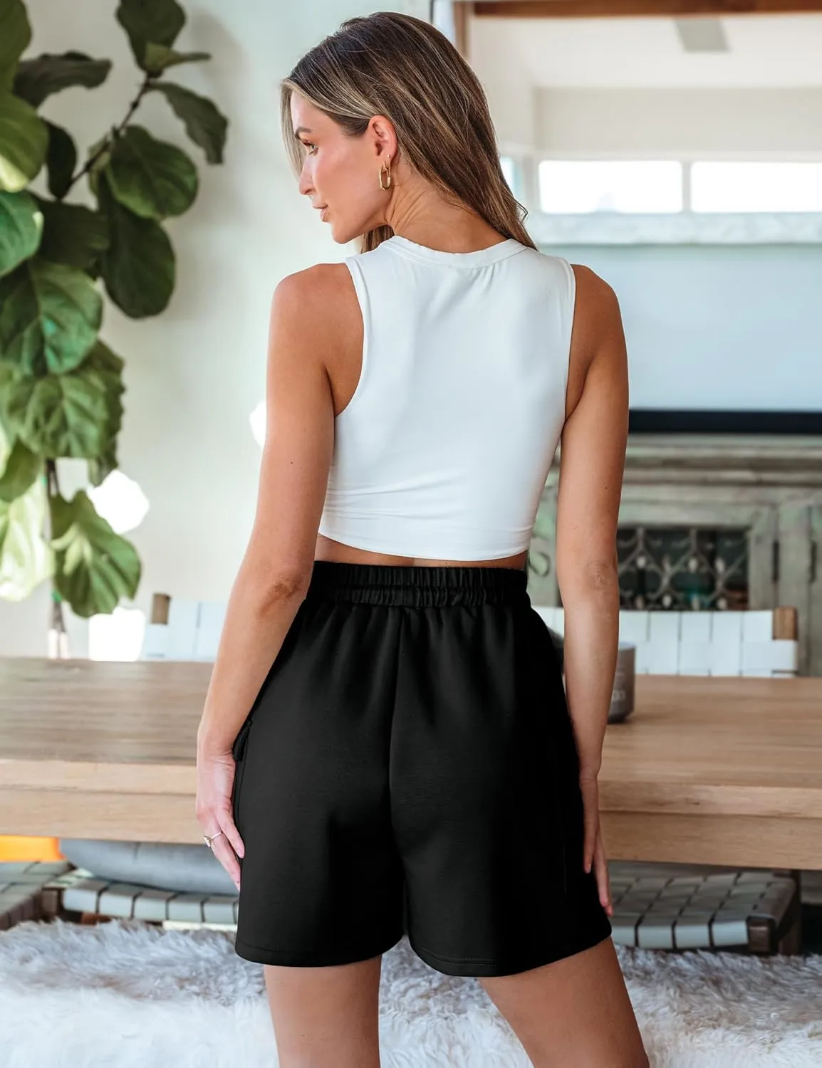 luvamia Sweat Shorts for Women High Wasited Baggy Cargo Pull On Elastic Waist Sport Athletic Summer Lounge Comfy Shorts