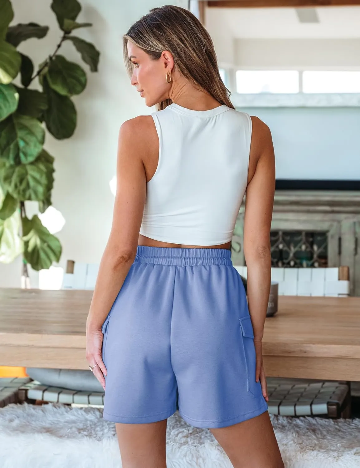 luvamia Sweat Shorts for Women High Wasited Baggy Cargo Pull On Elastic Waist Sport Athletic Summer Lounge Comfy Shorts
