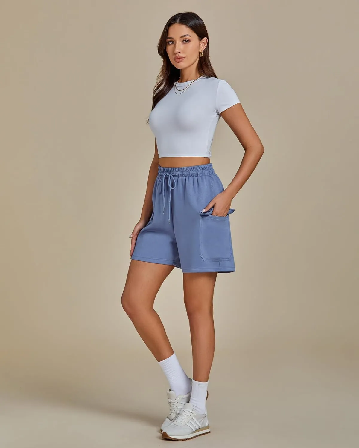 luvamia Sweat Shorts for Women High Wasited Baggy Cargo Pull On Elastic Waist Sport Athletic Summer Lounge Comfy Shorts