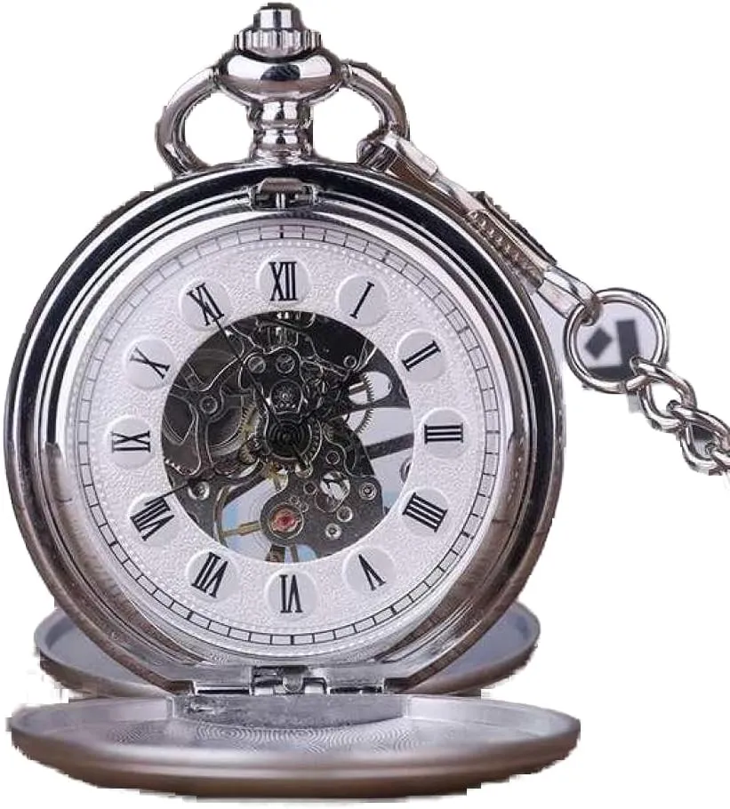 Luxury Gold Smooth Double Open Mechanical Pocket Watch Hand Wind Watches Men Women Gift Box