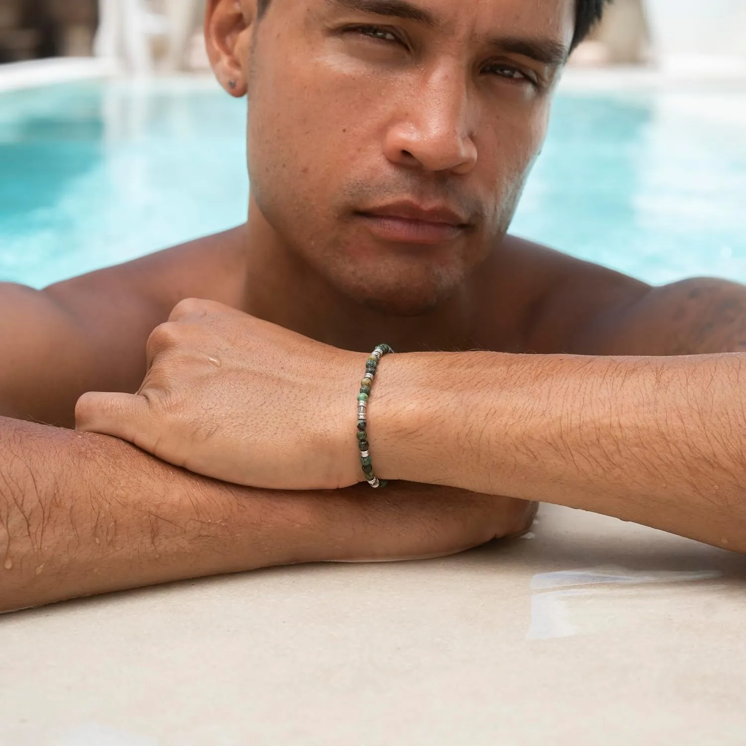 Made by Nami Stainless Steel Beaded Bracelets for Men Adjustable Stone Bracelets for Men 7.5"   2" Chain Extension
