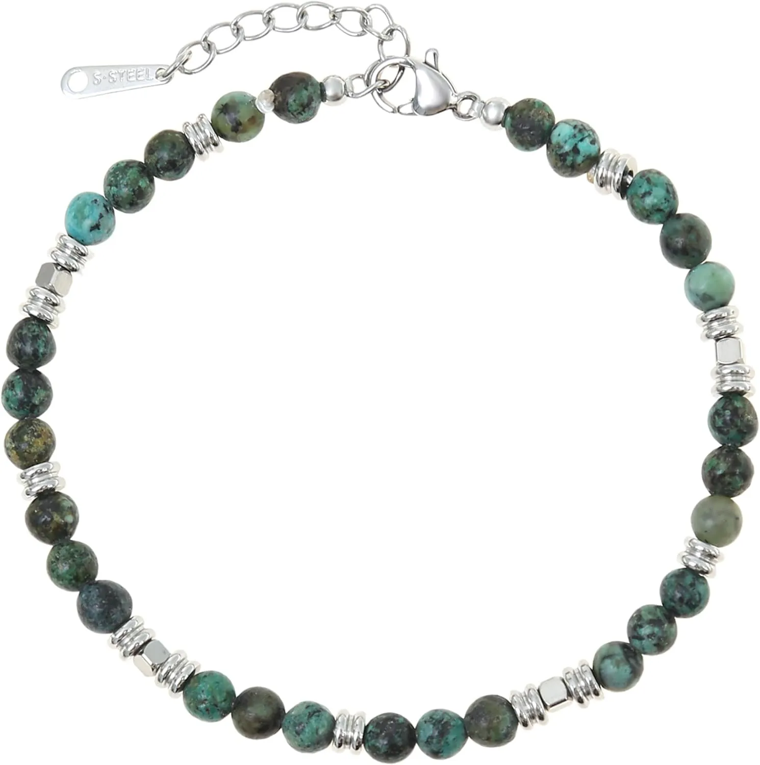 Made by Nami Stainless Steel Beaded Bracelets for Men Adjustable Stone Bracelets for Men 7.5"   2" Chain Extension