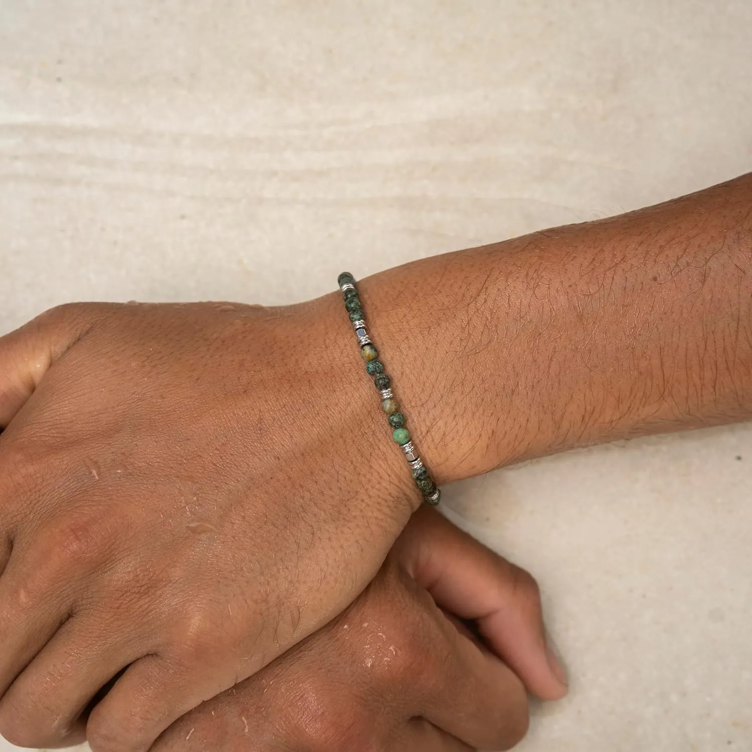 Made by Nami Stainless Steel Beaded Bracelets for Men Adjustable Stone Bracelets for Men 7.5"   2" Chain Extension