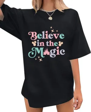 Magical Shirt for Women Oversized Happy Family Vacation Graphic Tees Casual Summer Holiday Tops