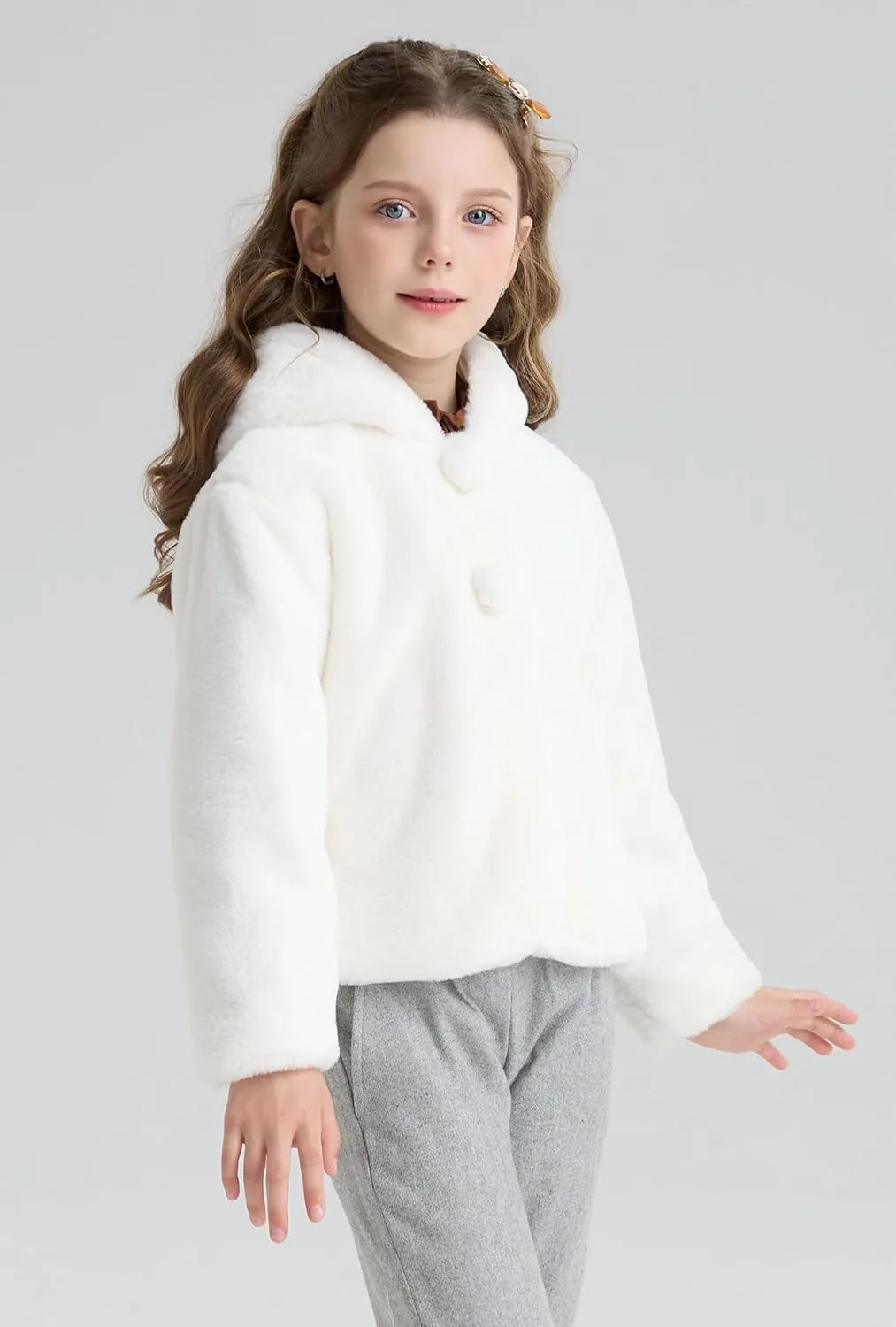 maoo garden Toddler Girls Cloak Fur Jacket Fall Winter 3-7 Years Little Girls Fleece Lightweight Hooded Cute Coat