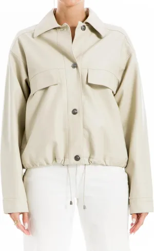 Max Studio Women's Fashion Everyday Casual Long Sleeve Faux Leather Short Outerwear Jacket