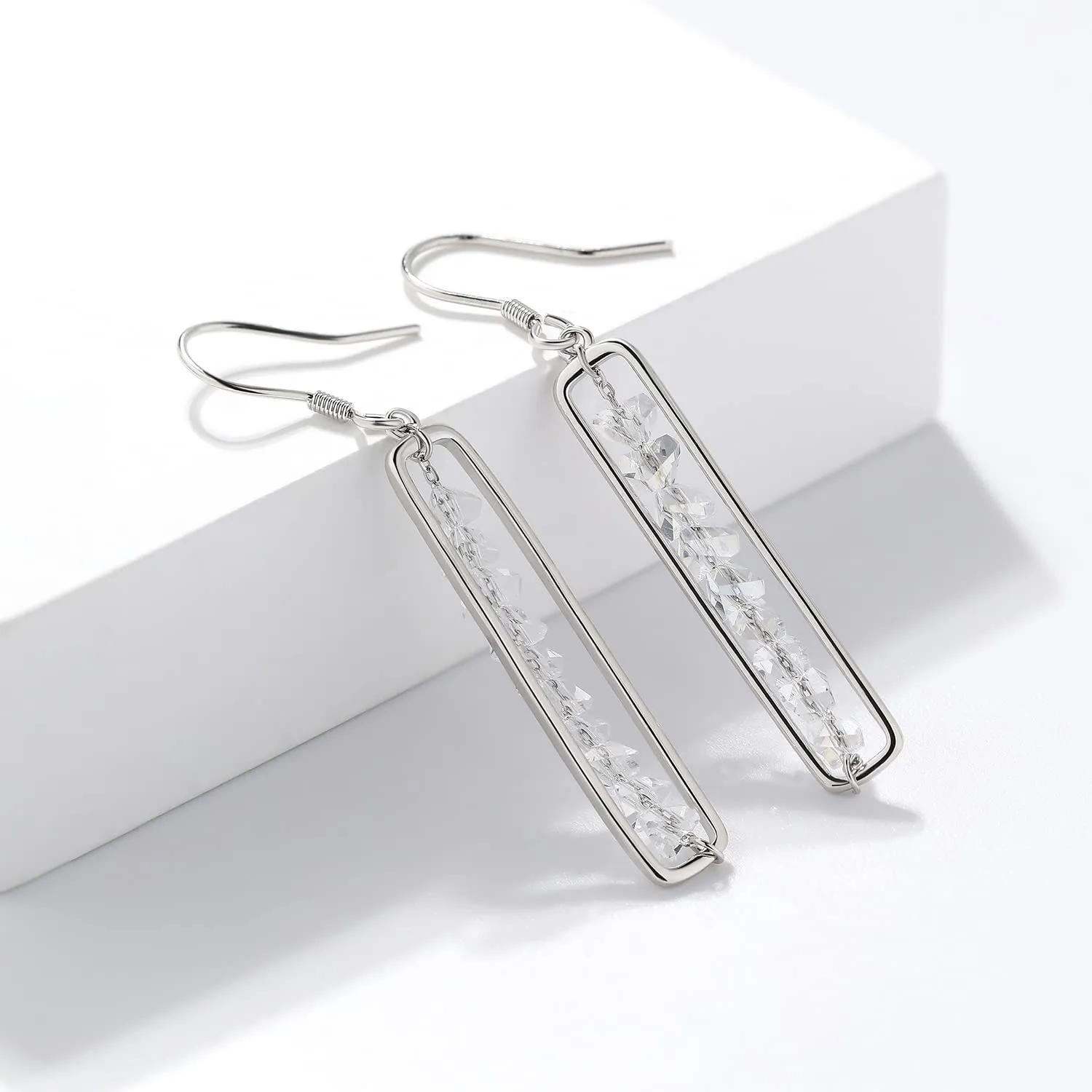Meissa Rose Gold Earrings for Women Sterling Silver Dangle Earrings Unique Trendy Earrings Handmade Minimalist Earrings Bar Earrings (Silver)