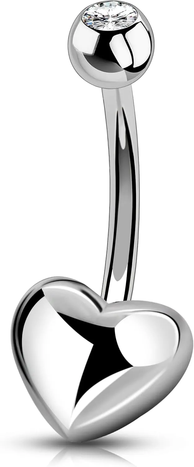Melighting 14G Heart Belly Button Ring - G23 Titanium Navel Piercing Jewelry for Women - 10mm/12mm/14mm/16mm Internally Threaded