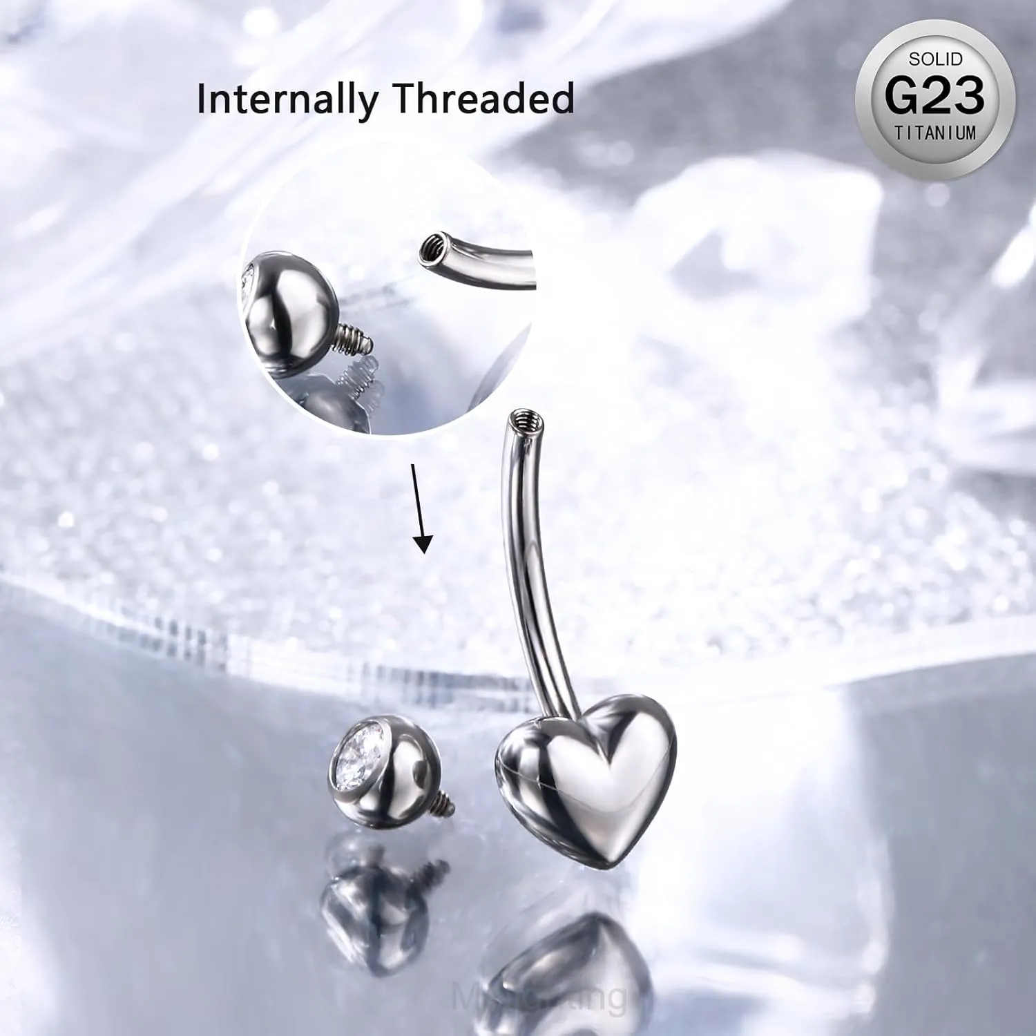 Melighting 14G Heart Belly Button Ring - G23 Titanium Navel Piercing Jewelry for Women - 10mm/12mm/14mm/16mm Internally Threaded