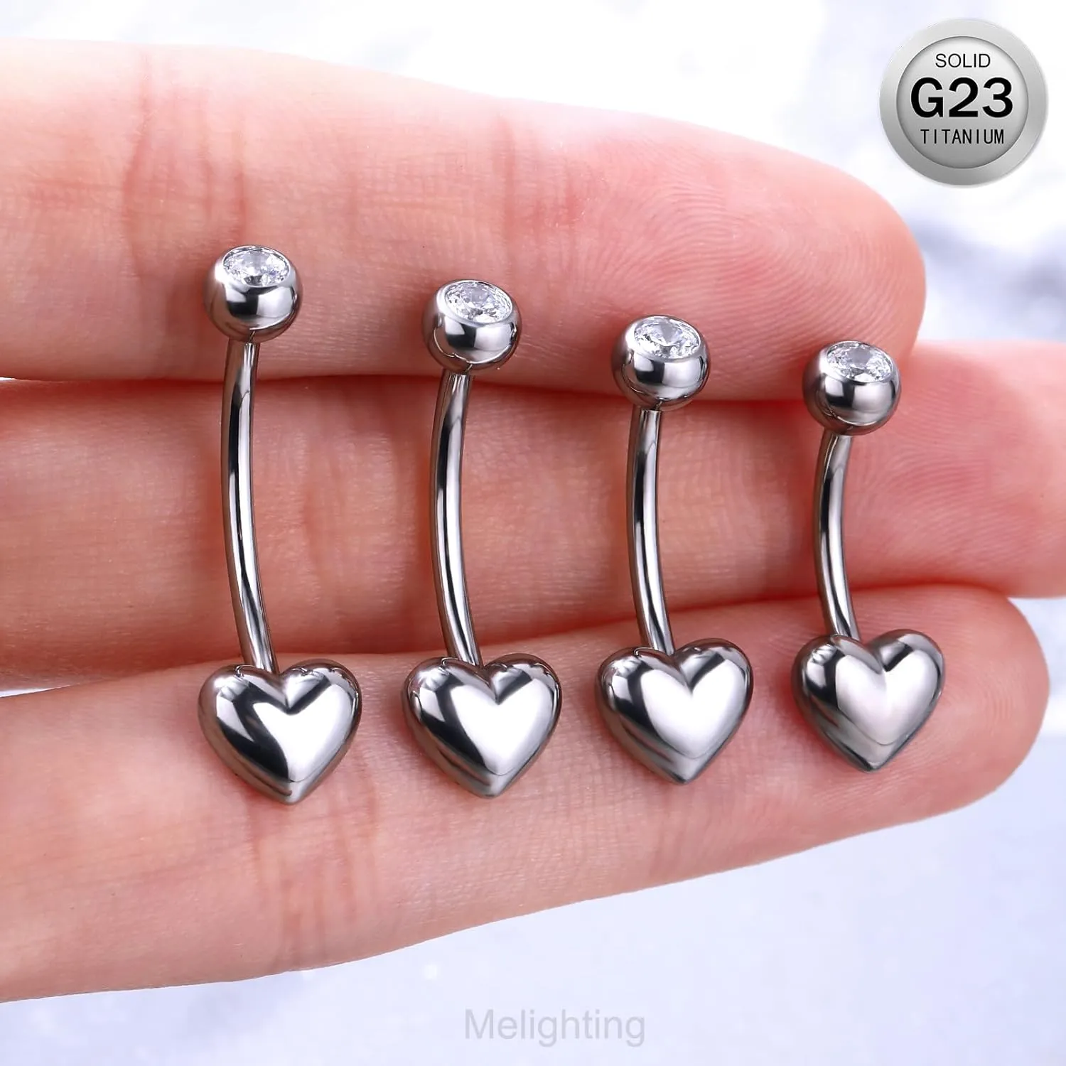 Melighting 14G Heart Belly Button Ring - G23 Titanium Navel Piercing Jewelry for Women - 10mm/12mm/14mm/16mm Internally Threaded