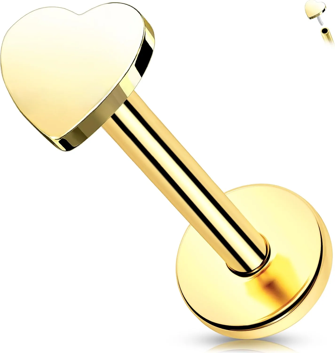 Melighting 14K Solid Gold Flat Back Earring Titanium Threadless Push In Earring 16G Gold Cartilage Earring 6 mm Conch Piercing Jewelry Helix Earring For Women