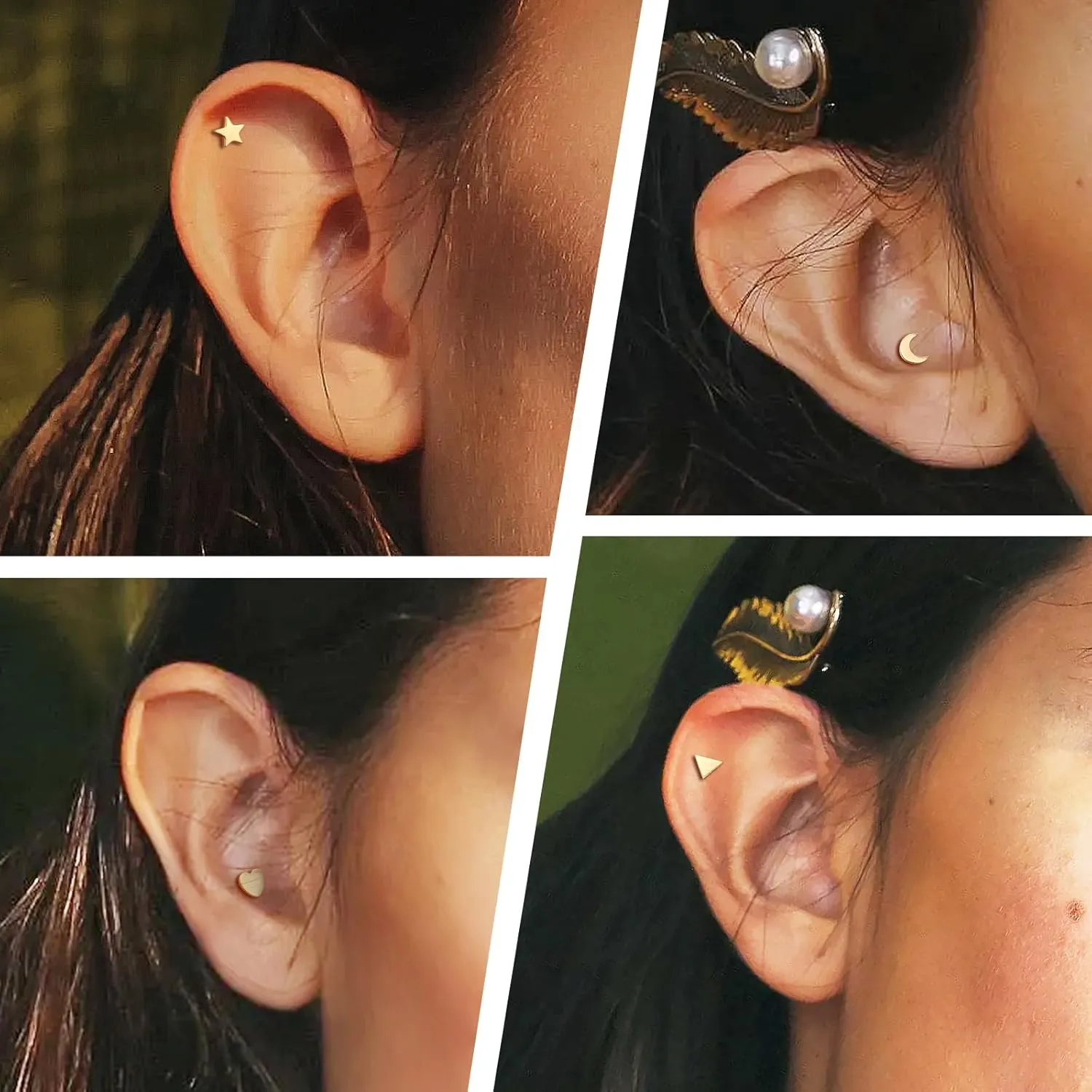 Melighting 14K Solid Gold Flat Back Earring Titanium Threadless Push In Earring 16G Gold Cartilage Earring 6 mm Conch Piercing Jewelry Helix Earring For Women