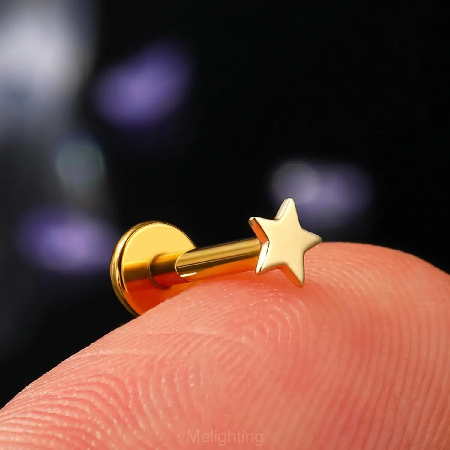 Melighting 14K Solid Gold Flat Back Earring Titanium Threadless Push In Earring 16G Gold Cartilage Earring 6 mm Conch Piercing Jewelry Helix Earring For Women