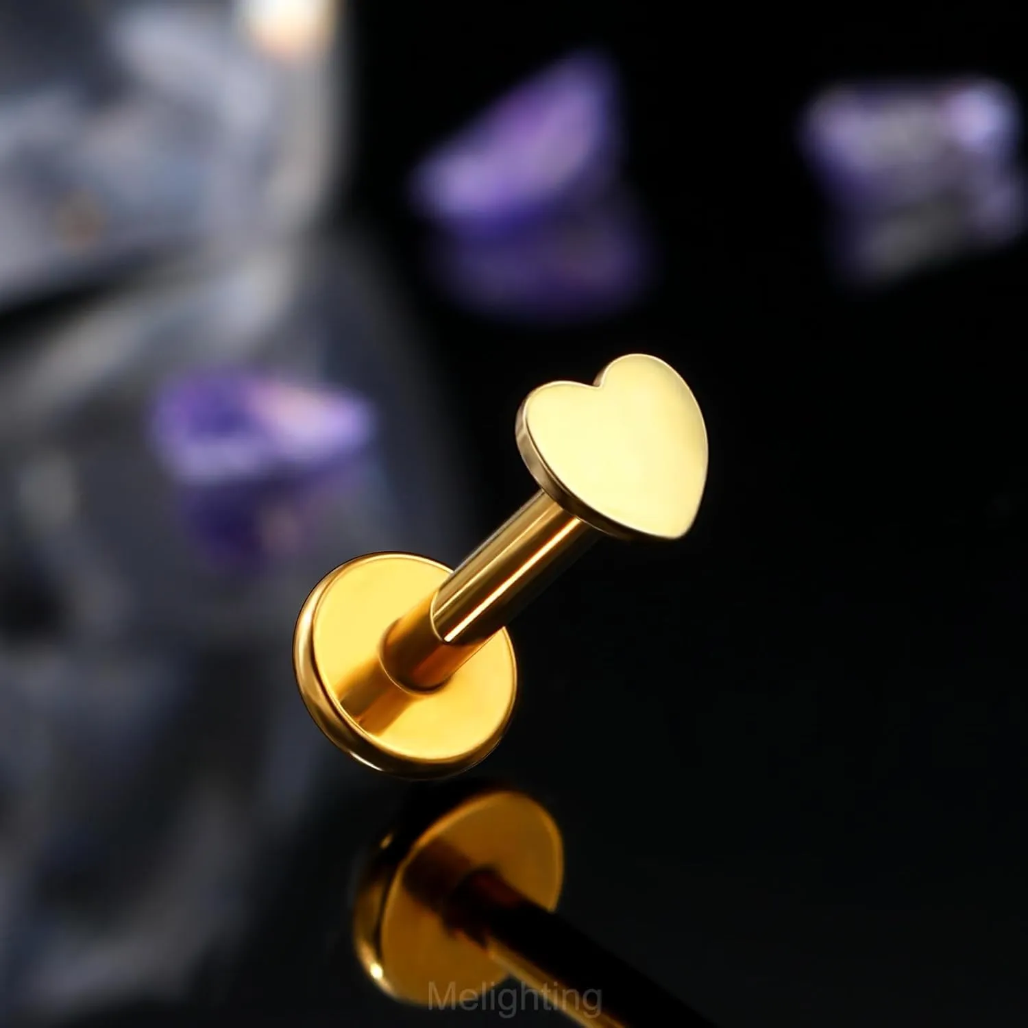 Melighting 14K Solid Gold Flat Back Earring Titanium Threadless Push In Earring 16G Gold Cartilage Earring 6 mm Conch Piercing Jewelry Helix Earring For Women
