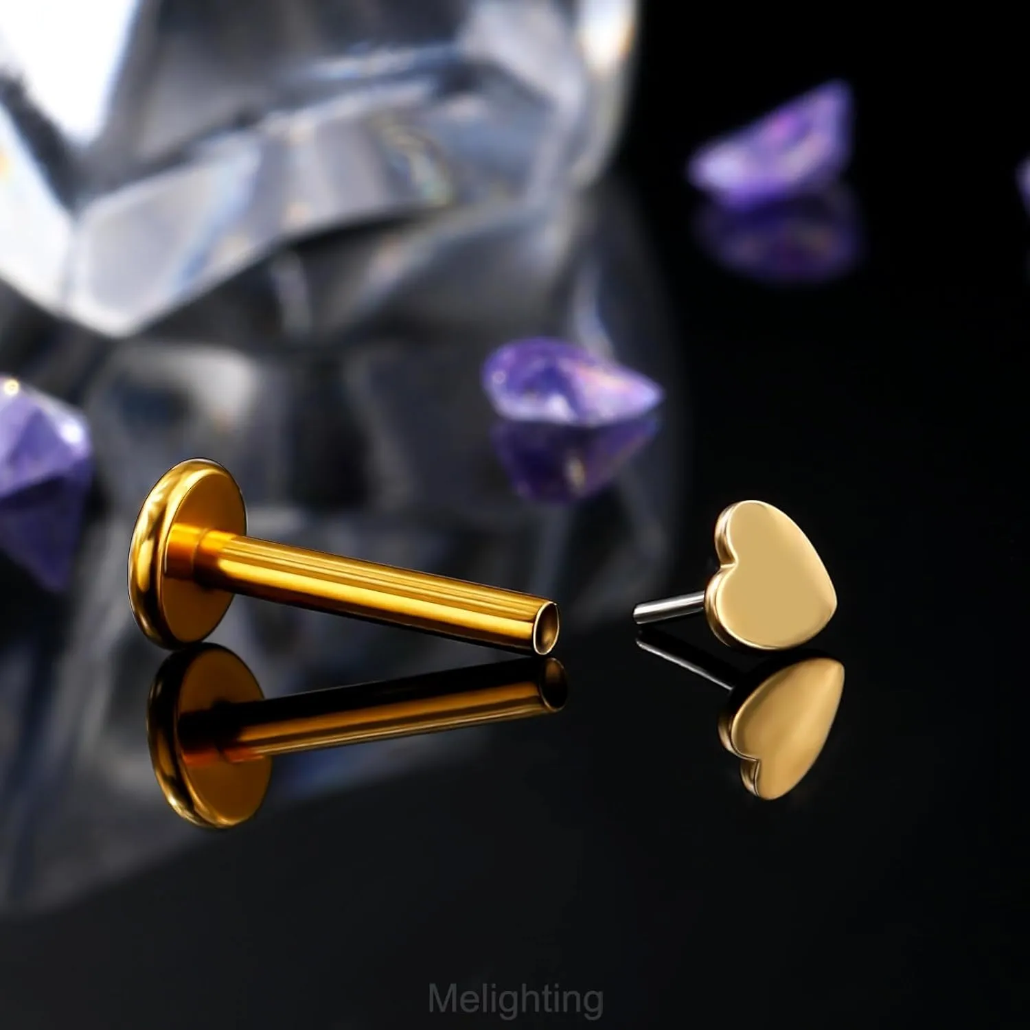 Melighting 14K Solid Gold Flat Back Earring Titanium Threadless Push In Earring 16G Gold Cartilage Earring 6 mm Conch Piercing Jewelry Helix Earring For Women