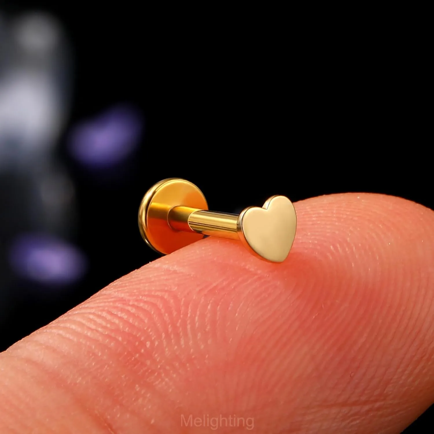 Melighting 14K Solid Gold Flat Back Earring Titanium Threadless Push In Earring 16G Gold Cartilage Earring 6 mm Conch Piercing Jewelry Helix Earring For Women