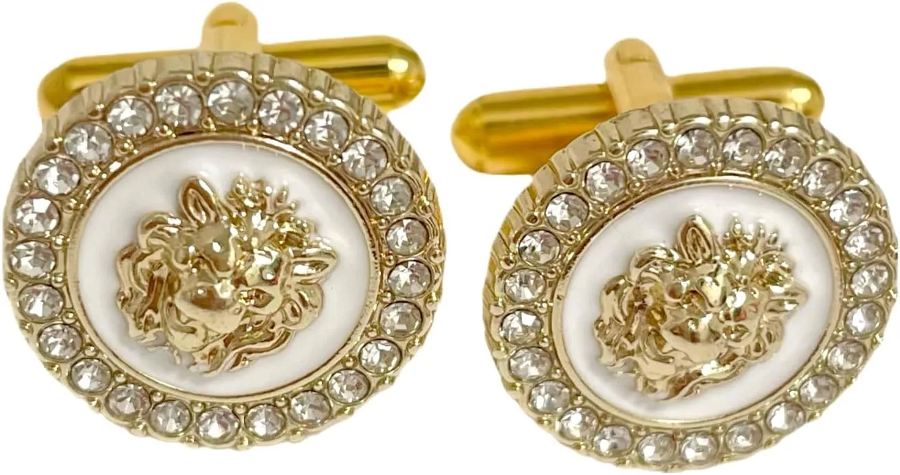 Men Cufflinks Gold Lion Head Rhinestone Elegant Stylish Sparkling Wedding Ceremony Business Formal Shirt Accessories