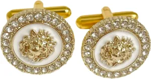 Men Cufflinks Gold Lion Head Rhinestone Elegant Stylish Sparkling Wedding Ceremony Business Formal Shirt Accessories