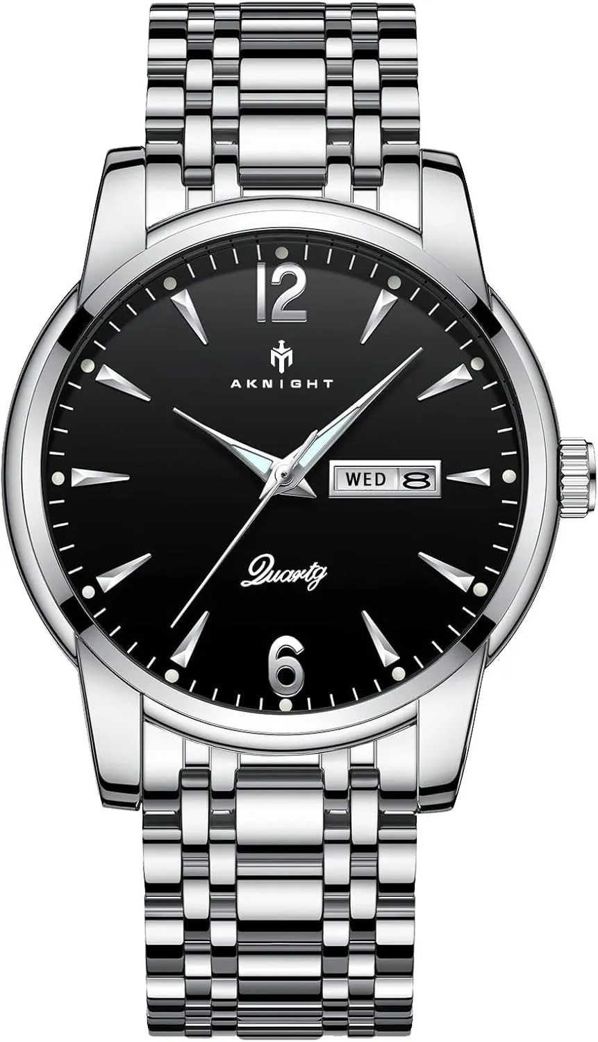 Men Watches, Stainless Steel Watches for Men Waterproof Business Chronograph Quartz Analog Cheap Men's Wrist Watch, Minimalist Dress Watch