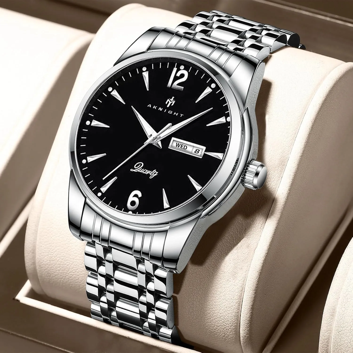 Men Watches, Stainless Steel Watches for Men Waterproof Business Chronograph Quartz Analog Cheap Men's Wrist Watch, Minimalist Dress Watch