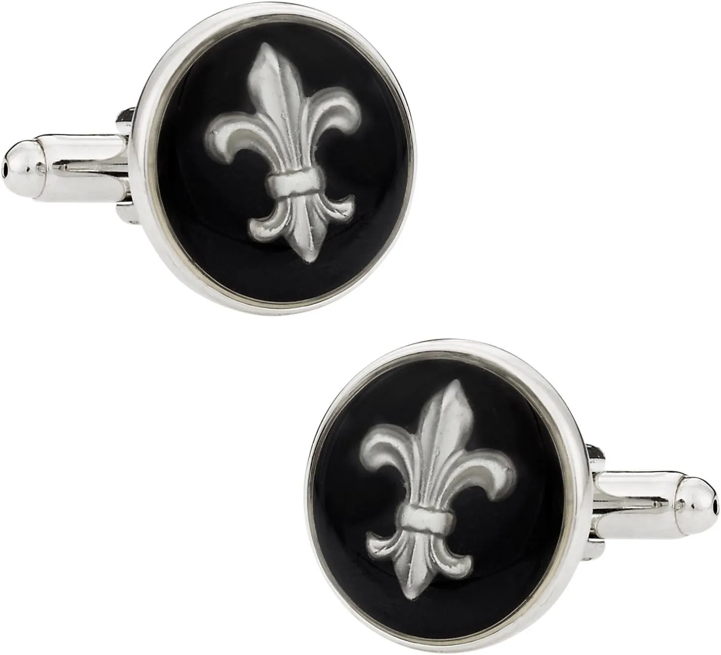 Men's Black Fleur De Lis Cufflinks Includes Travel Presentation Gift Box Mardi Gras New Orleans Bayou Round Groomsmen Groom Wedding Party