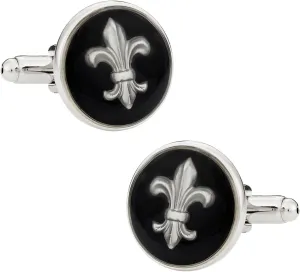 Men's Black Fleur De Lis Cufflinks Includes Travel Presentation Gift Box Mardi Gras New Orleans Bayou Round Groomsmen Groom Wedding Party