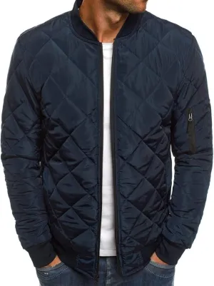 Mens Bomber Jackets Diamond Quilted Fall Winter Rib Varsity Lightweight Coat
