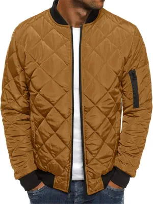 Mens Bomber Jackets Diamond Quilted Fall Winter Rib Varsity Lightweight Coat