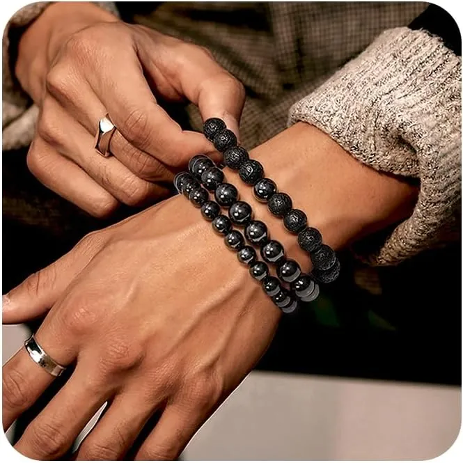 Mens Bracelet Tiger Eye Bracelet Stretch Bracelets Black Lava Rock Bracelet Mens Jewelry Natural Stone Beaded Bracelets for Men Gifts Christmas Birthday Valentine Anniversary