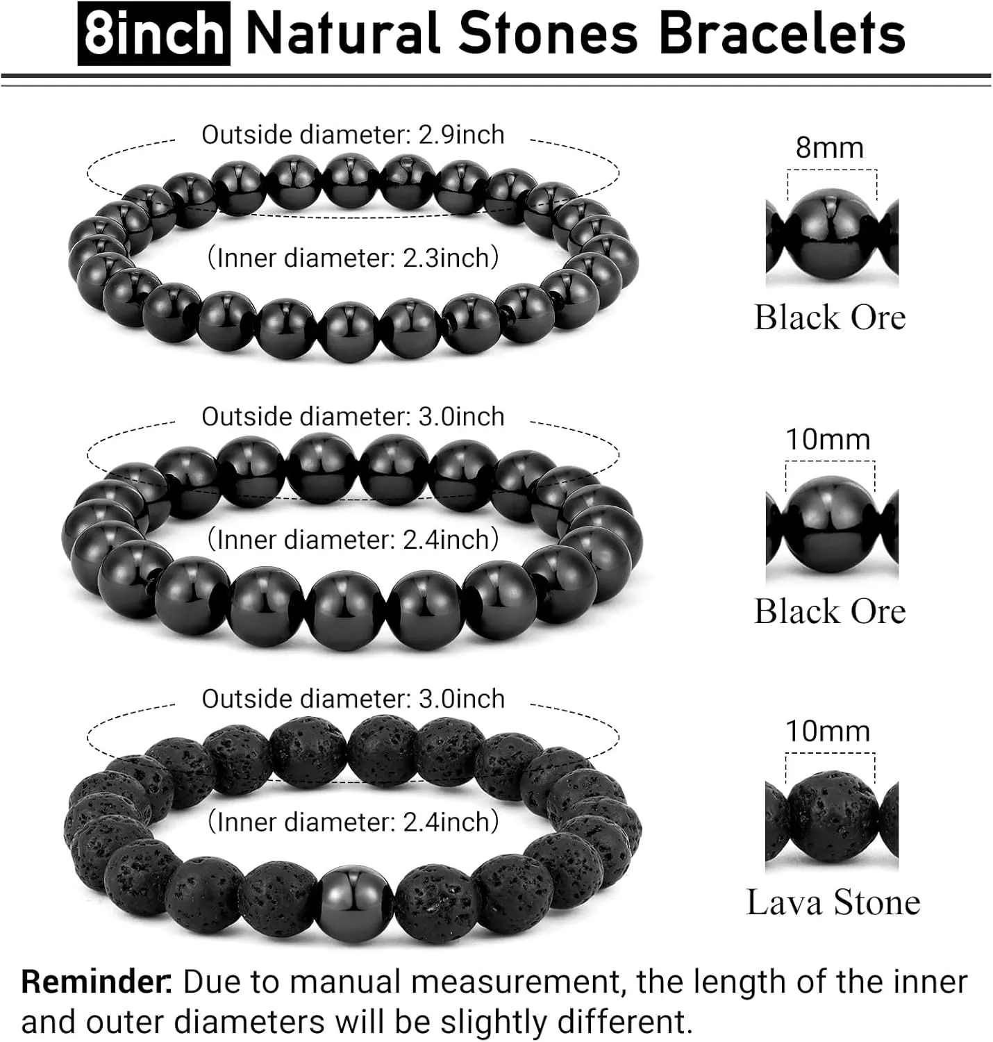 Mens Bracelet Tiger Eye Bracelet Stretch Bracelets Black Lava Rock Bracelet Mens Jewelry Natural Stone Beaded Bracelets for Men Gifts Christmas Birthday Valentine Anniversary