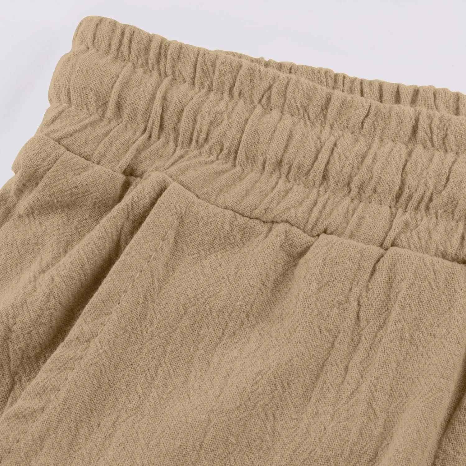Men's Business Casual Linen Pants Drawstring Elastic Waist Lightweight Summer Beach Trousers
