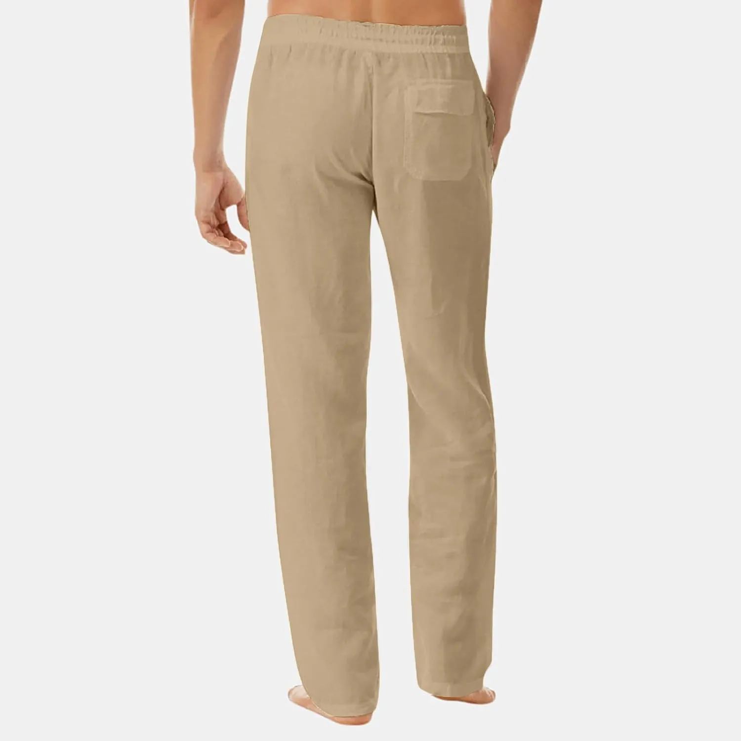 Men's Business Casual Linen Pants Drawstring Elastic Waist Lightweight Summer Beach Trousers