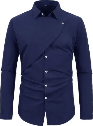 Men's Business Double-Breasted Slim Fit Shirt Classic Cruise Long Sleeve Dress Shirt Collared Shirt for Prom