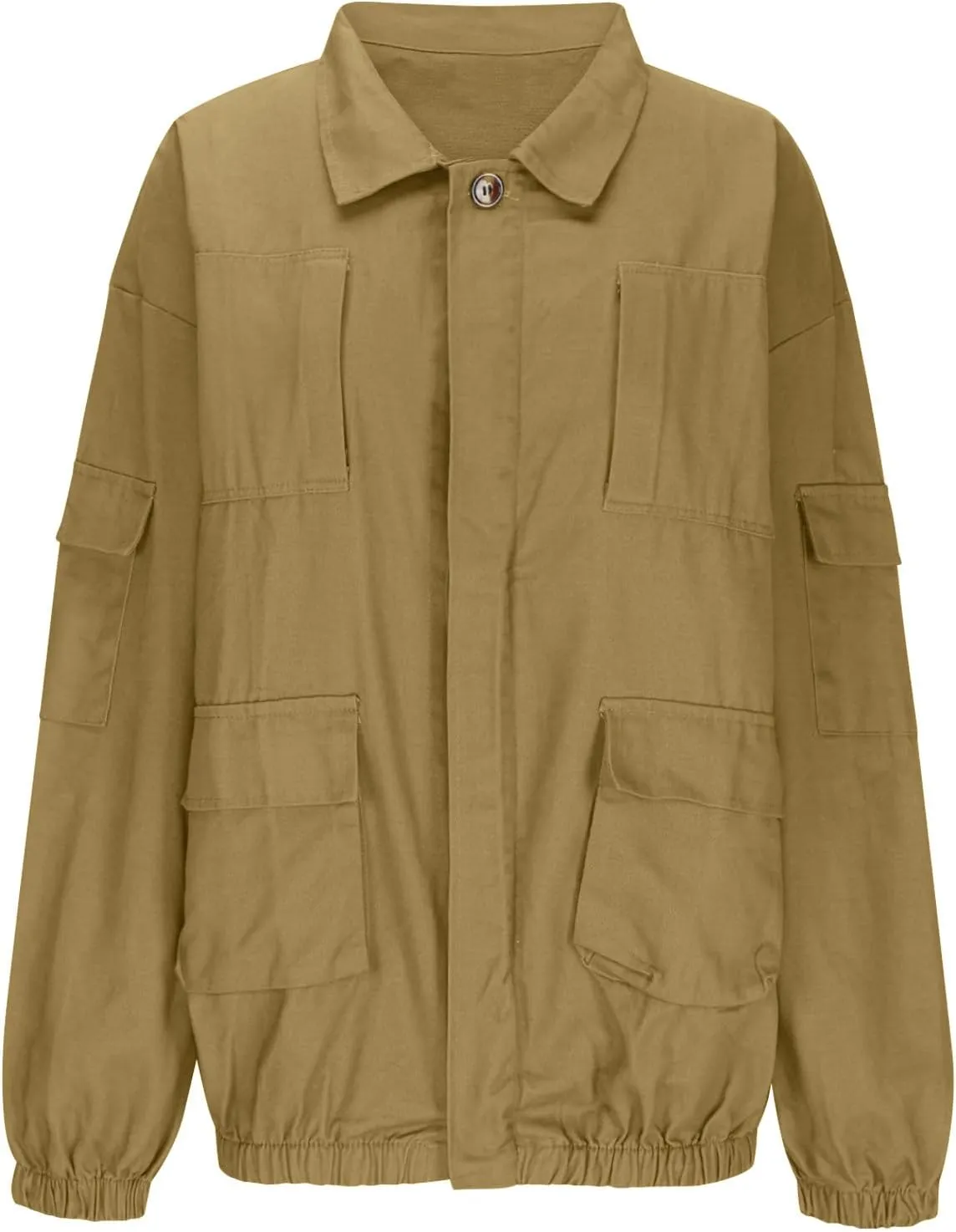 Mens Button Down Lapel Collar Jacket Long Sleeve Casual Shacket Jackets Vintage Lightweight Jacket with Pockets