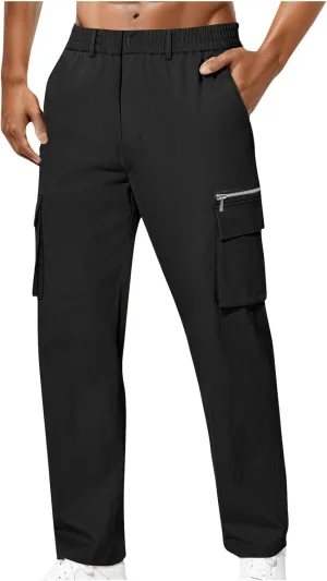 Men's Cargo Pants Stretch Drawstring Waist Casual Relaxed Outdoor Hiking Travel Zipper Side Pockets Versatile Daily