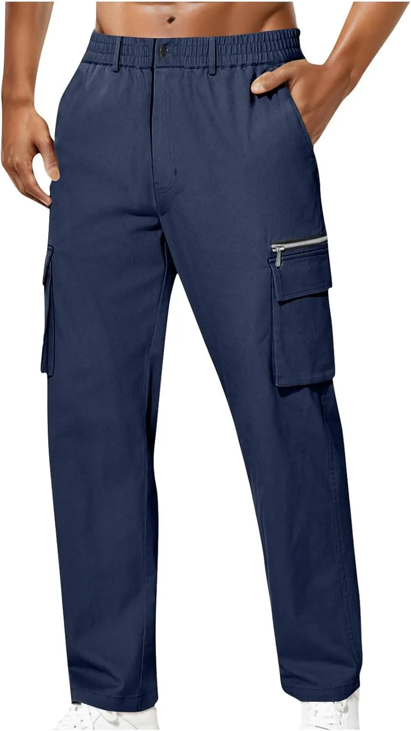Men's Cargo Pants Stretch Drawstring Waist Casual Relaxed Outdoor Hiking Travel Zipper Side Pockets Versatile Daily