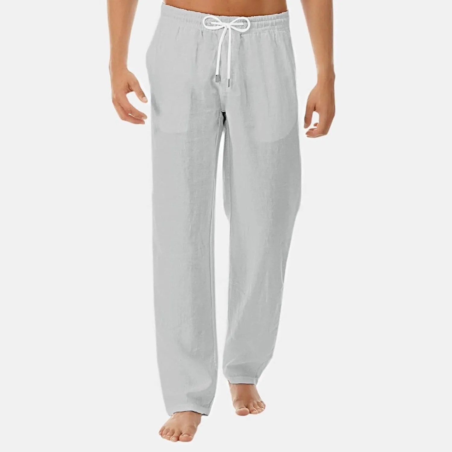 Men's Casual Linen Pants Lightweight Summer Beach Pant Loose Fit Trousers