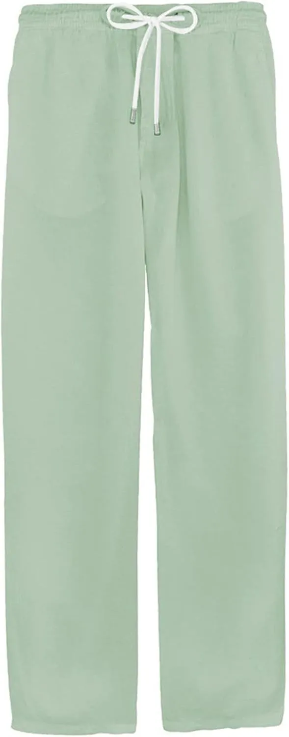 Men's Casual Linen Pants Lightweight Summer Beach Pant Loose Fit Trousers
