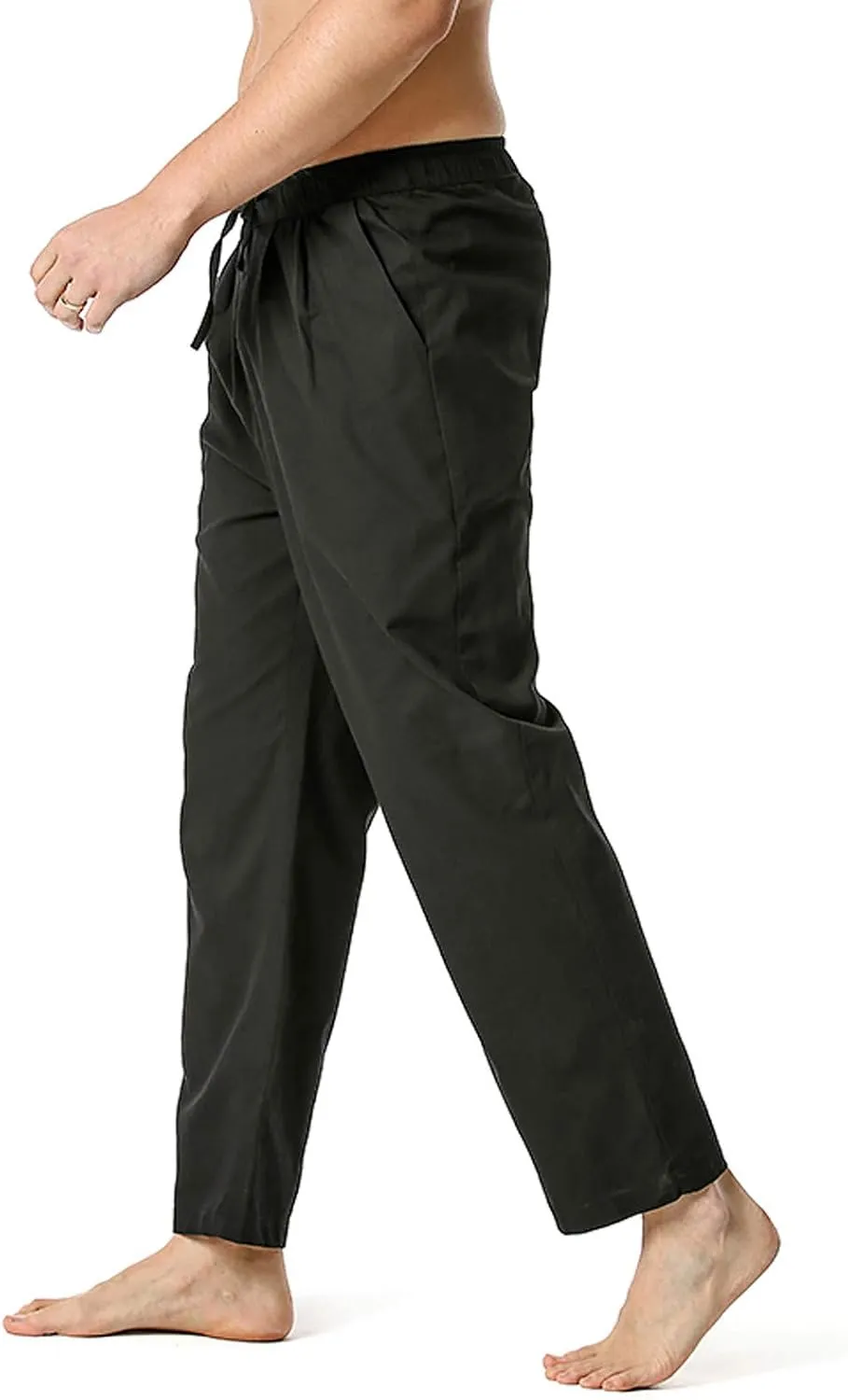 Mens Casual Linen Pants Loose Fit Lightweight Drawstring Elastic Waist Summer Beach Yoga Pants Lightweight Trousers