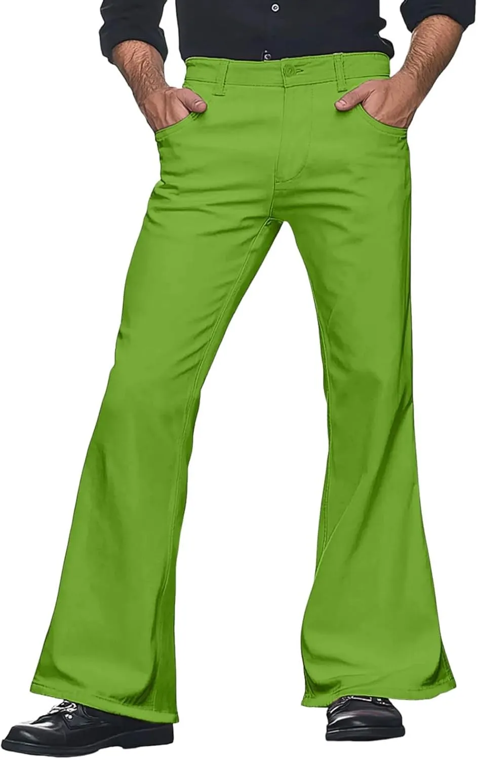 Mens Casual Pants Flare Pants Solid Color Outdoor Stretch Comfortable Hiking Comfy Wide Leg Disco Pant with Pockets