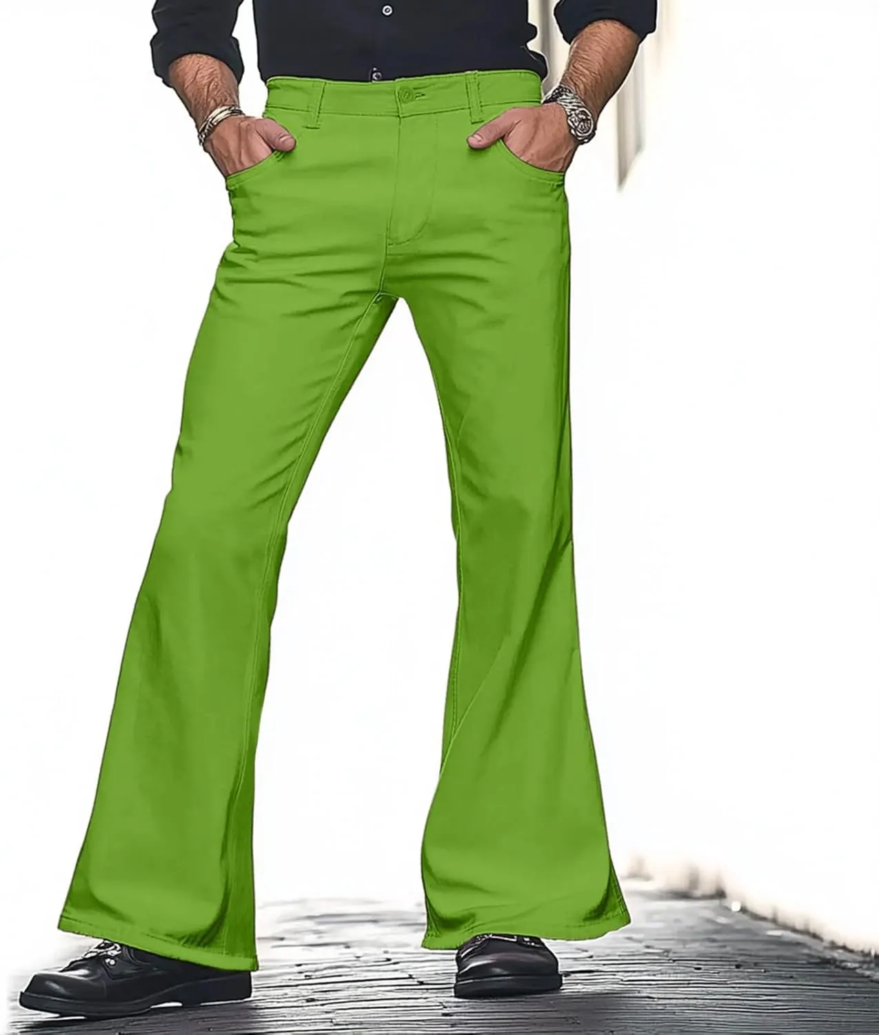 Mens Casual Pants Flare Pants Solid Color Outdoor Stretch Comfortable Hiking Comfy Wide Leg Disco Pant with Pockets