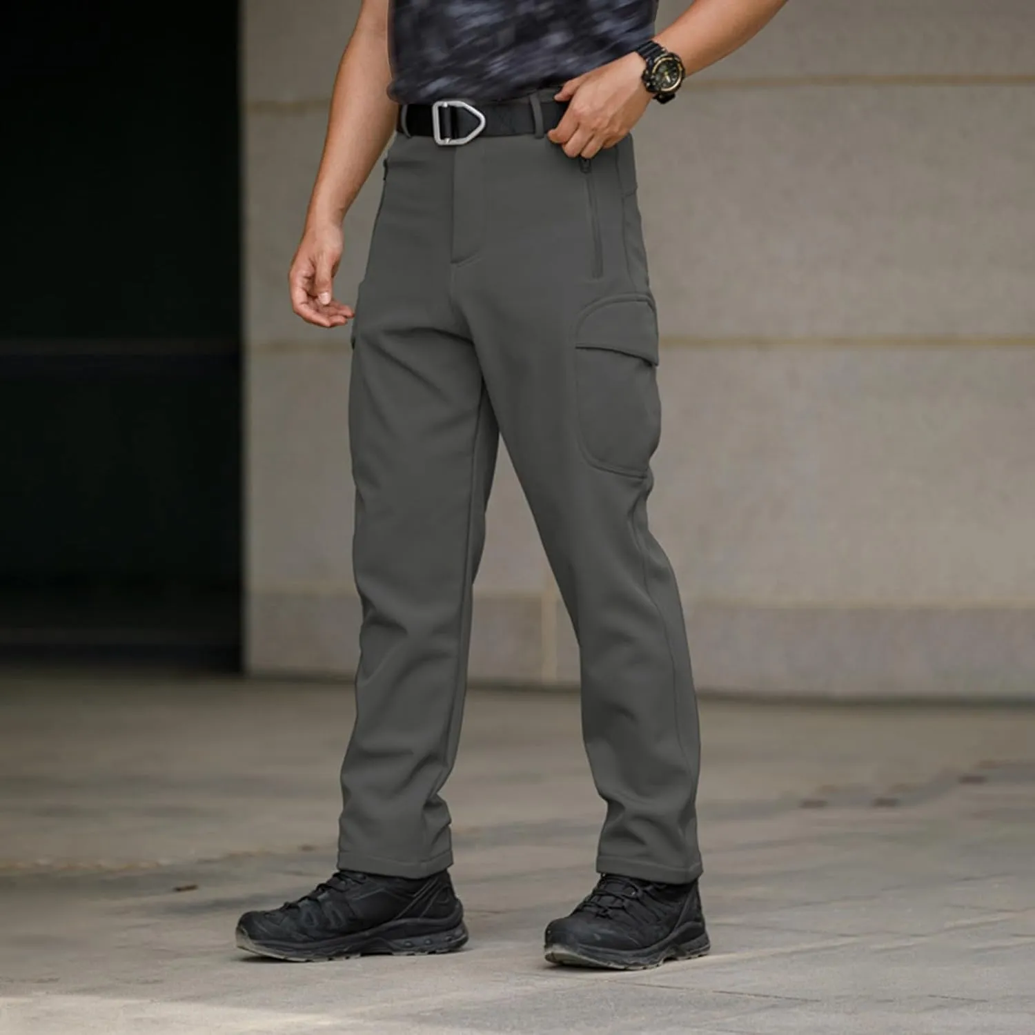 Men's Casual Pants Outdoor Loose Fit Comfortable Softshell Work Pants for Hiking Travel and Daily Wear
