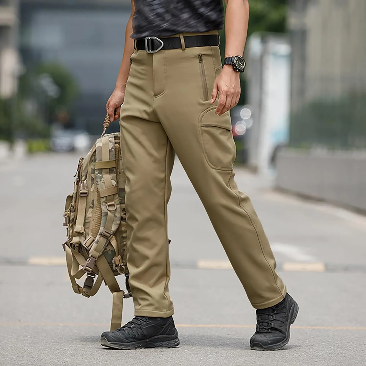 Men's Casual Pants Outdoor Loose Fit Comfortable Softshell Work Pants for Hiking Travel and Daily Wear