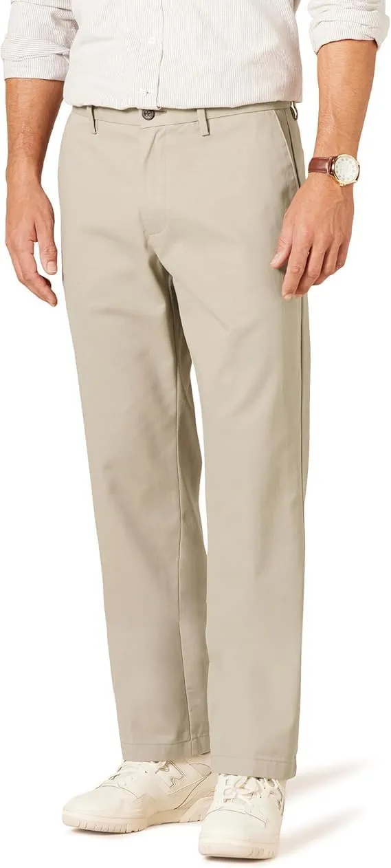 Men's Classic Versatile Slim fit Wrinkle Resistant Flat Front Chino Pants Light Khaki-S