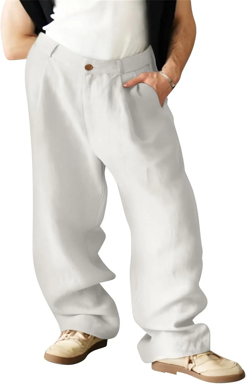 Men's Cotton Linen Pants Lightweight Summer Beach Trousers Yoga Pants for Men