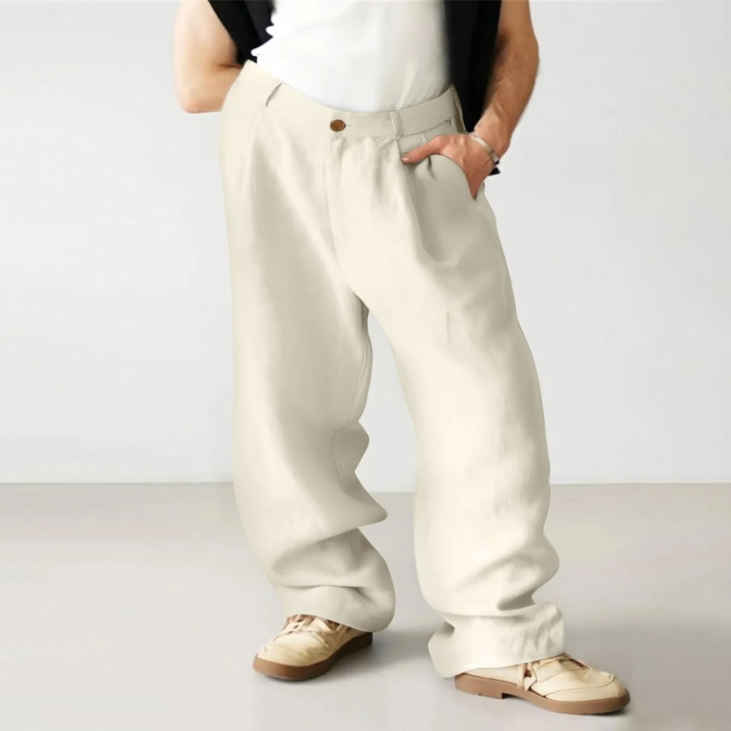 Men's Cotton Linen Pants Lightweight Summer Beach Trousers Yoga Pants for Men