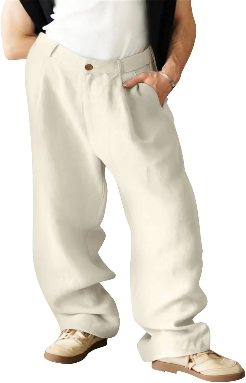 Men's Cotton Linen Pants Lightweight Summer Beach Trousers Yoga Pants for Men