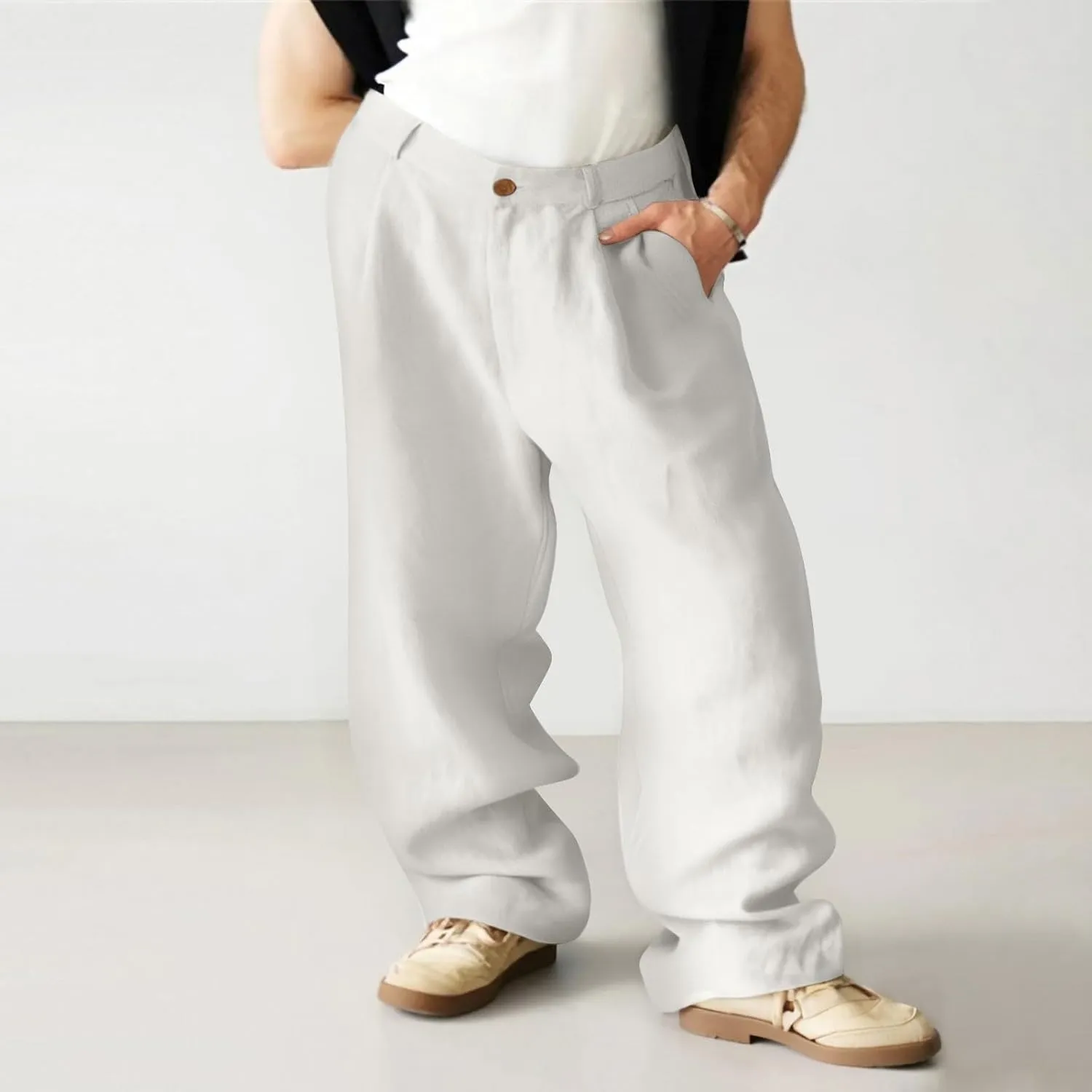 Men's Cotton Linen Pants Lightweight Summer Beach Trousers Yoga Pants for Men